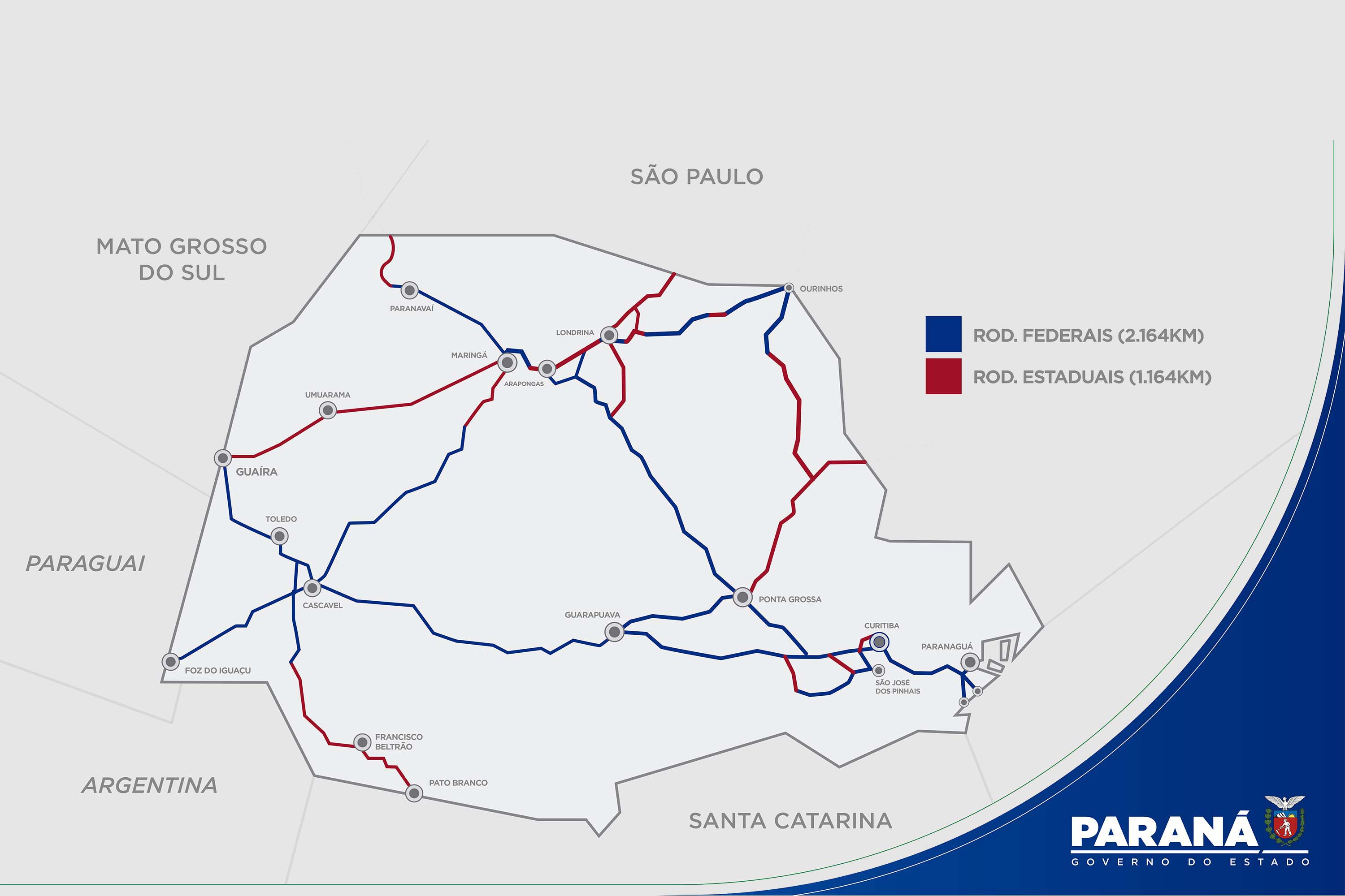 Mapa do Paraná para a nova concessão do pedágio