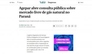 Agepar abre consulta pública sobre mercado livre de gás natural no Paraná  Este trecho é parte de conteúdo que pode ser compartilhado utilizando o link https://valor.globo.com/empresas/noticia/2024/11/03/agepar-abre-consulta-pblica-sobre-mercado-livre-de-gs-natural-no-paran.ghtml ou as ferramentas oferecidas na página. Textos, fotos, artes e vídeos do Valor estão protegidos pela legislação brasileira sobre direito autoral. Não reproduza o conteúdo do jornal em qualquer meio de comunicação, eletrônico ou imp