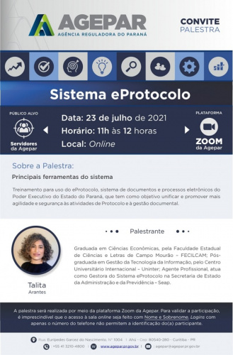 Foto da palestrante e informações da matéria.
