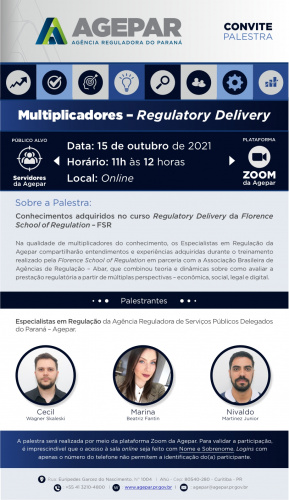 Banner eletrônico com foto dos palestrantes