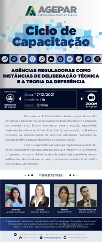 Banner eletrônico com fotos dos palestrantes e informações da matéria