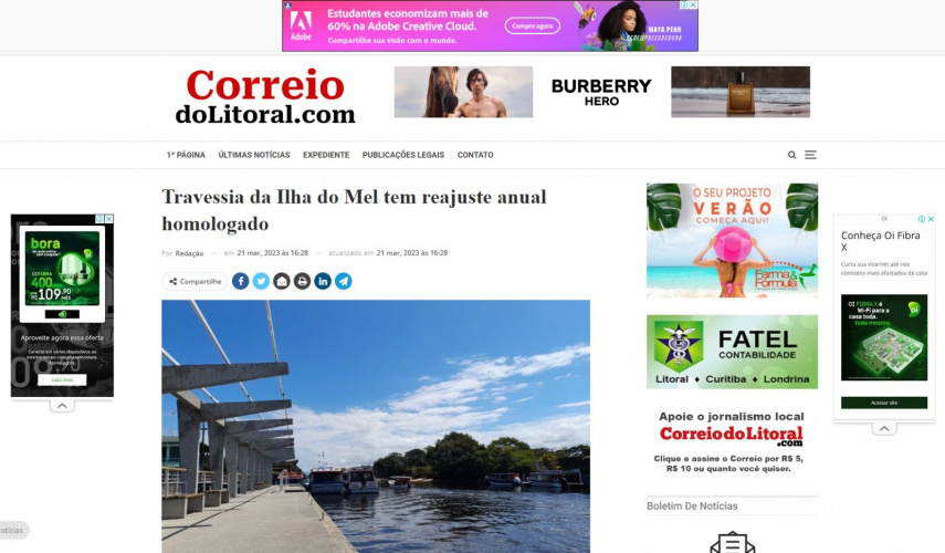 Travessia da Ilha do Mel tem reajuste anual homologado