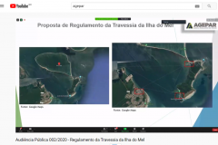 Print Screen da transmissão da audiência pública mostrando mapa da Ilha do Mel