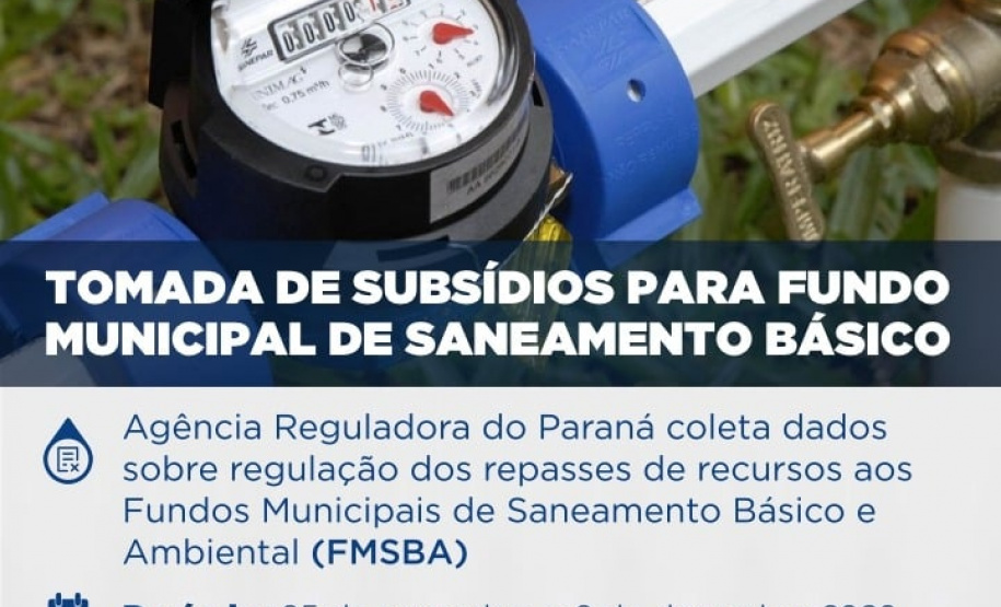 Arte com registro de água sobre prazo até dia 6 para Tomada de Subsídios para Fundo Municipal de Saneamento Básico